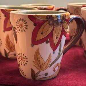 Set of 6 Pier 1 Imports Carynthum Floral Earthenware Coffee Tea Mug Cup 14 oz